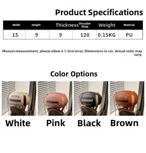 Detailed size specifications for rugby-shaped PU leather crossbody bag and color options