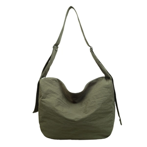 Army green large capacity crossbody hobo bag with soft nylon fabric and minimalist design