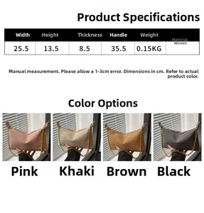 Détails sur les dimensions et le poids du sac tissé avec bandoulière dorée