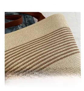 Detail showing the intricate striped woven texture of this bohemian style tote bag