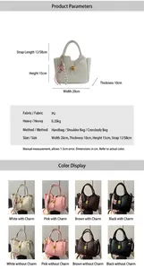 Detailed size specifications and color options for the lychee pattern bucket bag