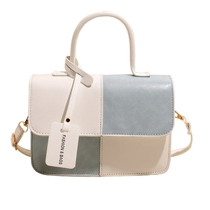 Minimalist square crossbody bag with vintage color blocking in cream and grey blue