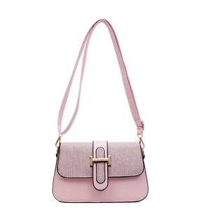 Pink minimalist small square crossbody bag with glitter patchwork and gold metal lock