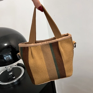 Retro Vertical Striped Canvas Tote Bag Large Capacity Casual Travel Handbag With Crossbody Strap Magnetic Closure Women
