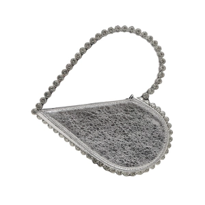 Elegant heart-shaped silver rhinestone clutch bag for evening parties and formal banquets