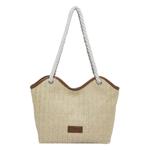 Elegant large woven straw beach tote bag with soft cotton rope handles for vacation