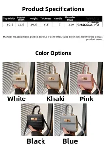 Detailed size chart and multi-color options for crocodile pattern mini handbag