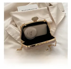 Interior view of light pink evening clutch with gold hardware and starry star embellishments