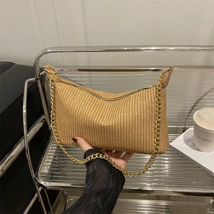 Sac à bandoulière en paille tissée à la main avec chaîne dorée pour vacances à la plage