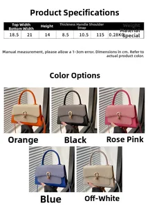 Size chart and color options for the crossbody bag with precise dimensions and weights