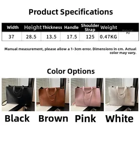 Detailed size chart and specifications for the large PU leather tote bag with dimensions
