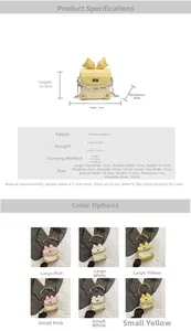 Detailed size chart for chain crossbody bag showing PU fabric specs and dimensions