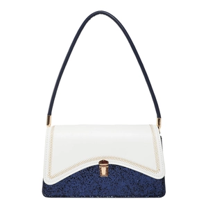 Fashionable sequin crossbody bag in white and navy blue with contrast stitching