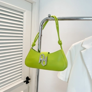 Sac sous le bras vert citron en cuir PU avec boucle argentée et bandoulière nouée