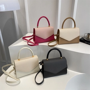 Elegant patchwork crossbody flap bags in four colors with textured synthetic leather
