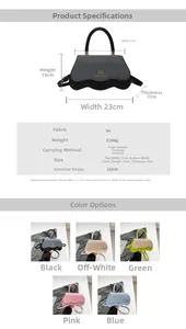 Detailed dimension guide for a contrast color square bag showing size and PU material texture
