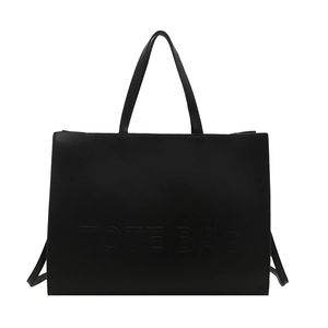 Minimalist large capacity matte black tote bag with embossed text for women commuting
