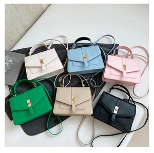 Colección de seis elegantes bolsos minimalistas de cuero sintético en colores de moda