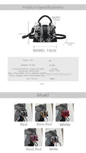 Detailed size specifications for the snake print PU leather handbag with strap dimensions