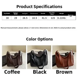 Detailed size guide and product parameters for the PU leather dumpling tote handbag