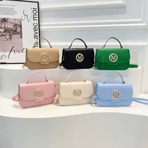 Small Square Crossbody Bag Women PU Leather Gold Metal M Decor Handbag Fashion Retro Flap Shoulder Bag