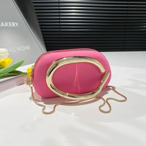Oval Evening Clutch Bag Metal Handle Chain Strap PU Leather Crossbody Bag For Party Dinner Fashion Women Mini