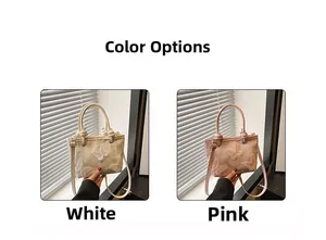 Détails des sacs seaux en dentelle blanc et rose avec broderie papillon en relief