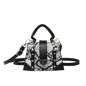 Minimalist snake print square handbag with gold rivets and detachable shoulder strap