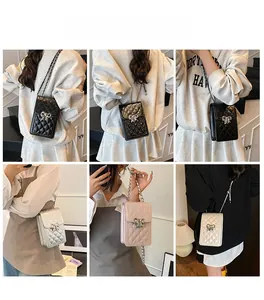 Quilted crossbody phone bag with metal bow clasp shown in four trendy color variants