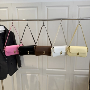 Women Underarm Bag PU Leather Minimalist Shoulder Bag Gold Metal Lock Trendy Korean Retro Square Handbag
