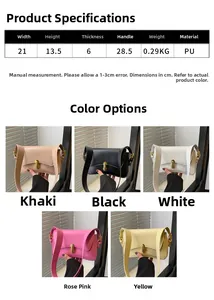 Detaillierte Größentabelle und Farboptionen für die minimalistische PU-Schultertasche
