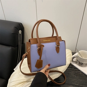 Sac À Main Bandoulière Élégant Cuir PU Grain Litchi Couleur Contrastée Petit Sac Carré Avec Poignée Pour Femmes