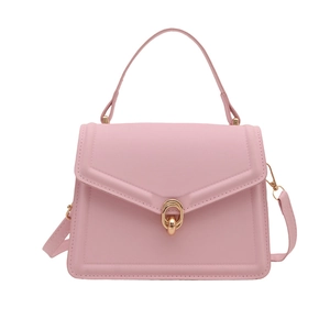 Pink PU leather crossbody handbag with envelope flap and gold interlocking buckle