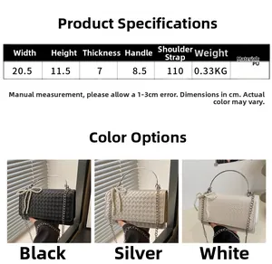 Size guide for houndstooth PU shoulder bag with pearl bow and metal chain strap