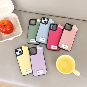 Litchi pattern leather phone cases with 3D bows and Goodluck label for iPhone 17
