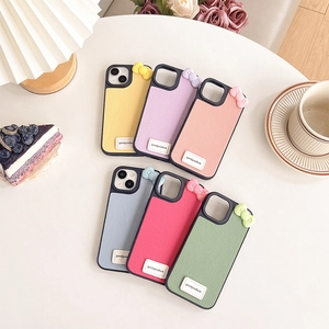 Bow tie leather iPhone case set with litchi texture in six vibrant colors
