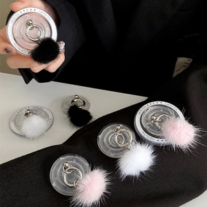 Luxurious mink fur ball ring phone stand with Gift For You acrylic base in assorted colors