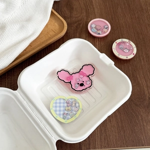 Cute cartoon phone grip set with acrylic shaker hearts and bears in pastel colors