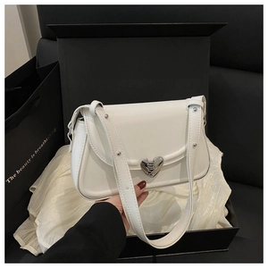 White leather shoulder bag with heart buckle and matching gift packaging set
