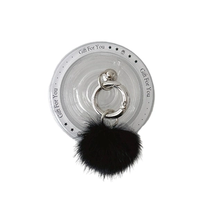 Plush mink fur ball phone socket stand with silver ring holder on acrylic board