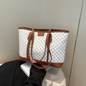 Grand sac cabas vintage avec imprimé géométrique et anses en cuir marron