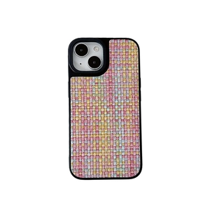 Pink yellow and blue tweed woven texture phone case with black edges for iPhone 17 Pro Max