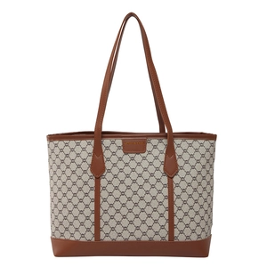Klassische Shopper-Tasche mit Karomuster, braunen Ledergriffen und Vintage-Monogramm