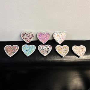 Heart Shaped Phone Grip Expandable Stand With Rhinestones And Colorful Star Sequins Shiny Portable Smartphone Bracket