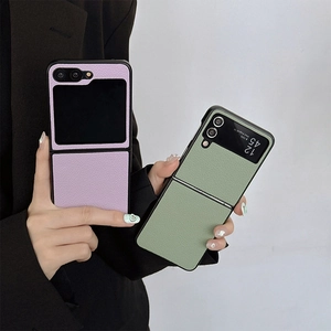 Lychee pattern leather folding phone cases in purple and green for Samsung Z Flip 6
