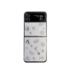 Glitter Samsung Galaxy Z Flip case featuring 3D pearl butterflies and bow design