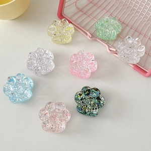 Sparkly Korean style 3D cat paw phone grips with colorful sequins and holographic resin