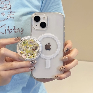 Dettaglio del supporto per telefono a zampa di gatto glitterata con paillettes colorate
