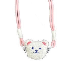 Plush teddy bear crossbody phone strap with adjustable pink braided cord for women