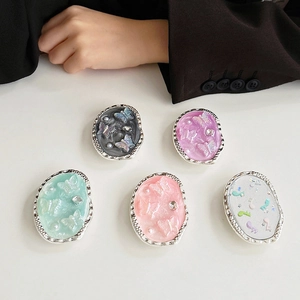 Schmetterling Musiknoten Ausziehbarer Handygriff Oval Legierung Strass Harz Sockel Koreanischer Ins Stil Universal Ständer